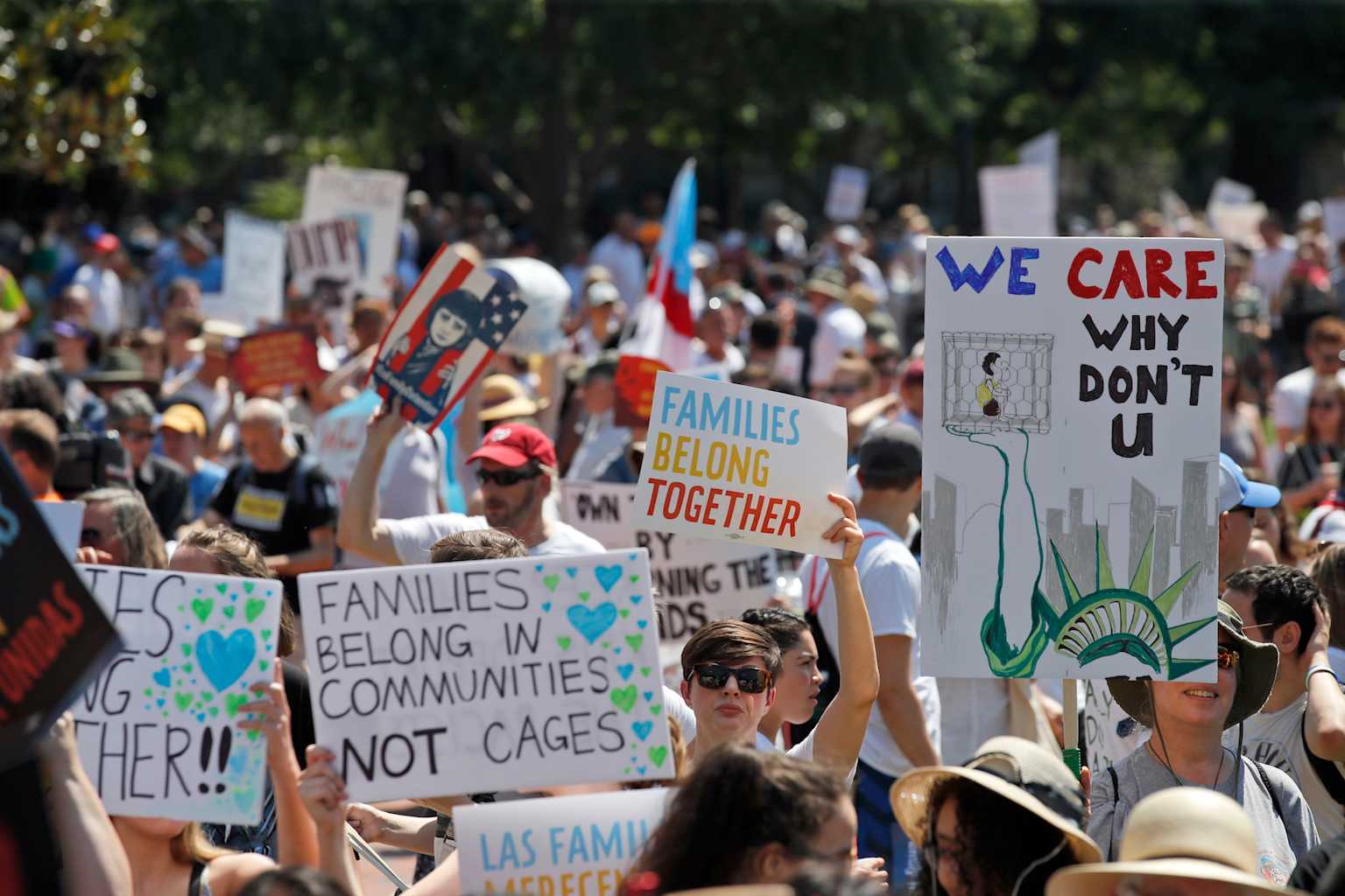 Families Belong Together rally with diverse crowd